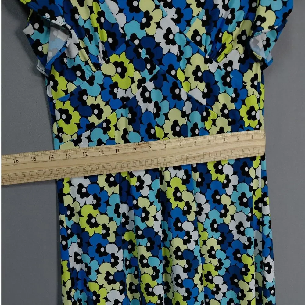 Michael Kors Blue Floral V-Neck Cap Sleeve Jersey Dress Women Size S